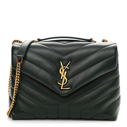 Saint Laurent Calfskin Y Quilted Monogram Small Loulou Chain Satchel Olive 1 of 12