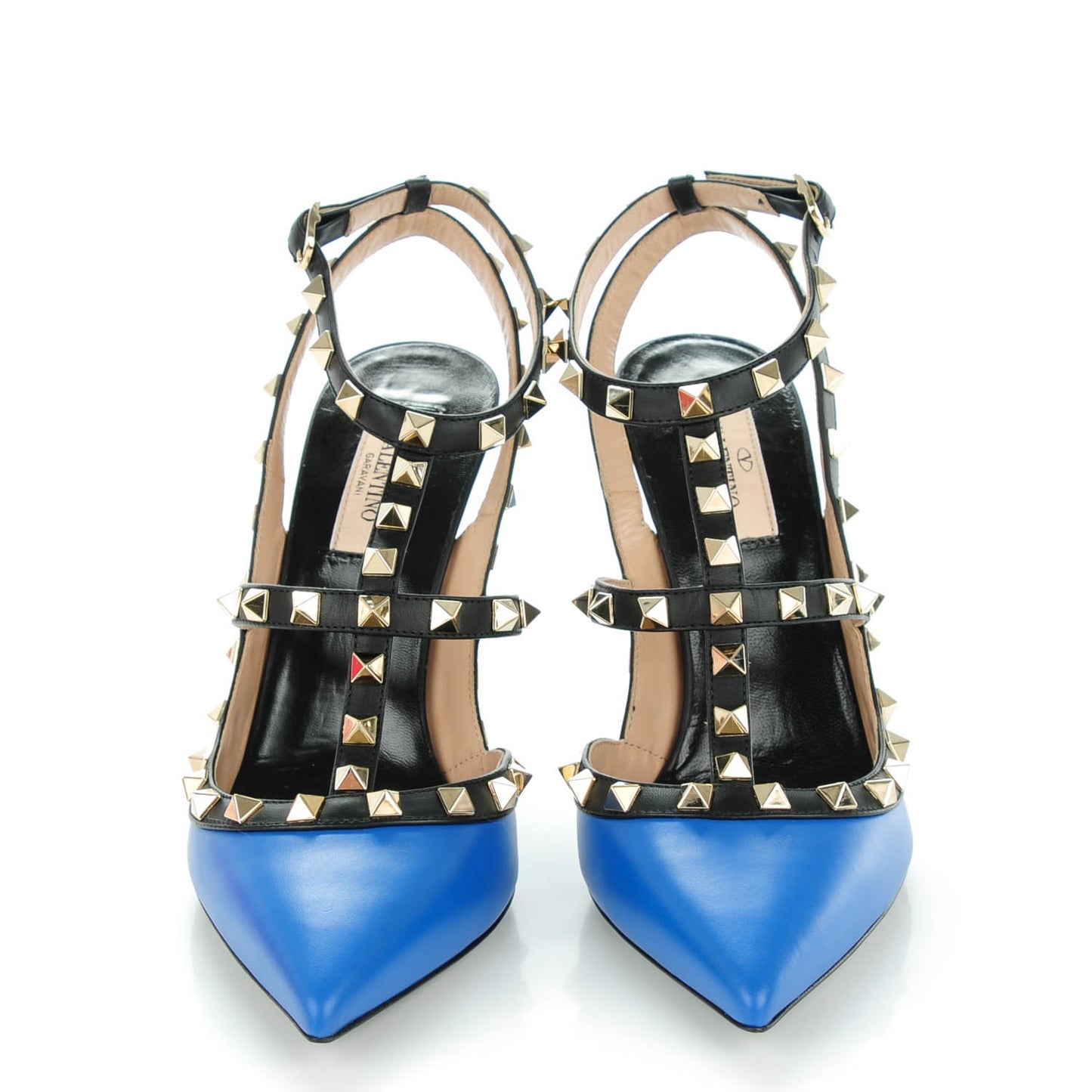 Nappa Rockstud Ankle Strap Pumps 38.5 Light Sapphire Black