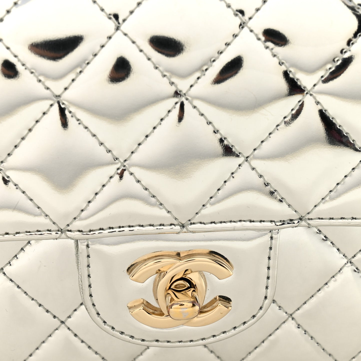 Mirror Calfskin Metallic Calfskin Quilted Hollywood Boulevard Mini Flap With Star Coin Purse Silver