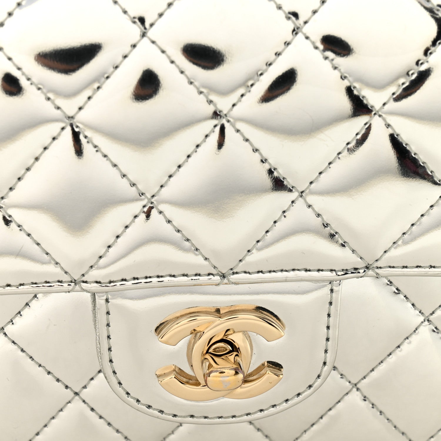 Chanel Mirror Calfskin Metallic Calfskin Quilted Hollywood Boulevard Mini Flap With Star Coin Purse Silver 8 of 10