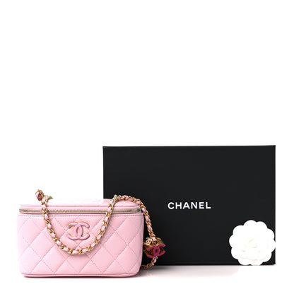 Chanel Lambskin Enamel Quilted Small Vanity Case With Chain Pink 12 of 12