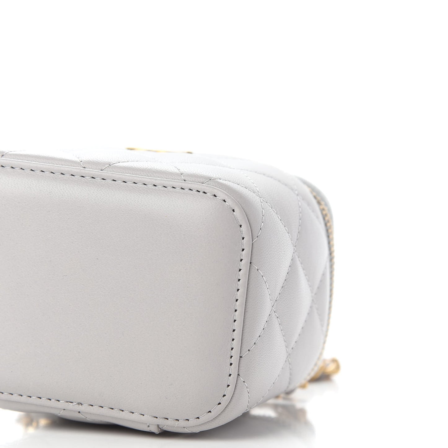 Lambskin Quilted Top Handle Mini Vanity Case With Chain Grey