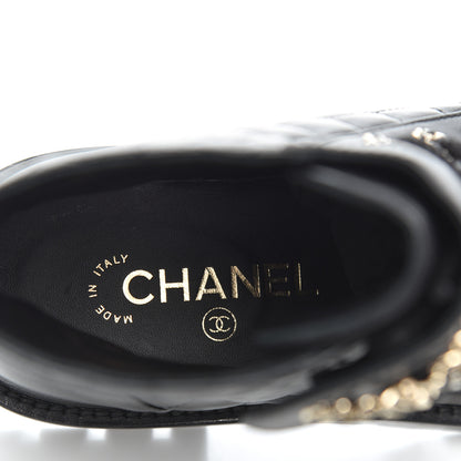 Chanel Shiny Lambskin Quilted Lace Up Combat Boots 37.5 Black 7 of 13