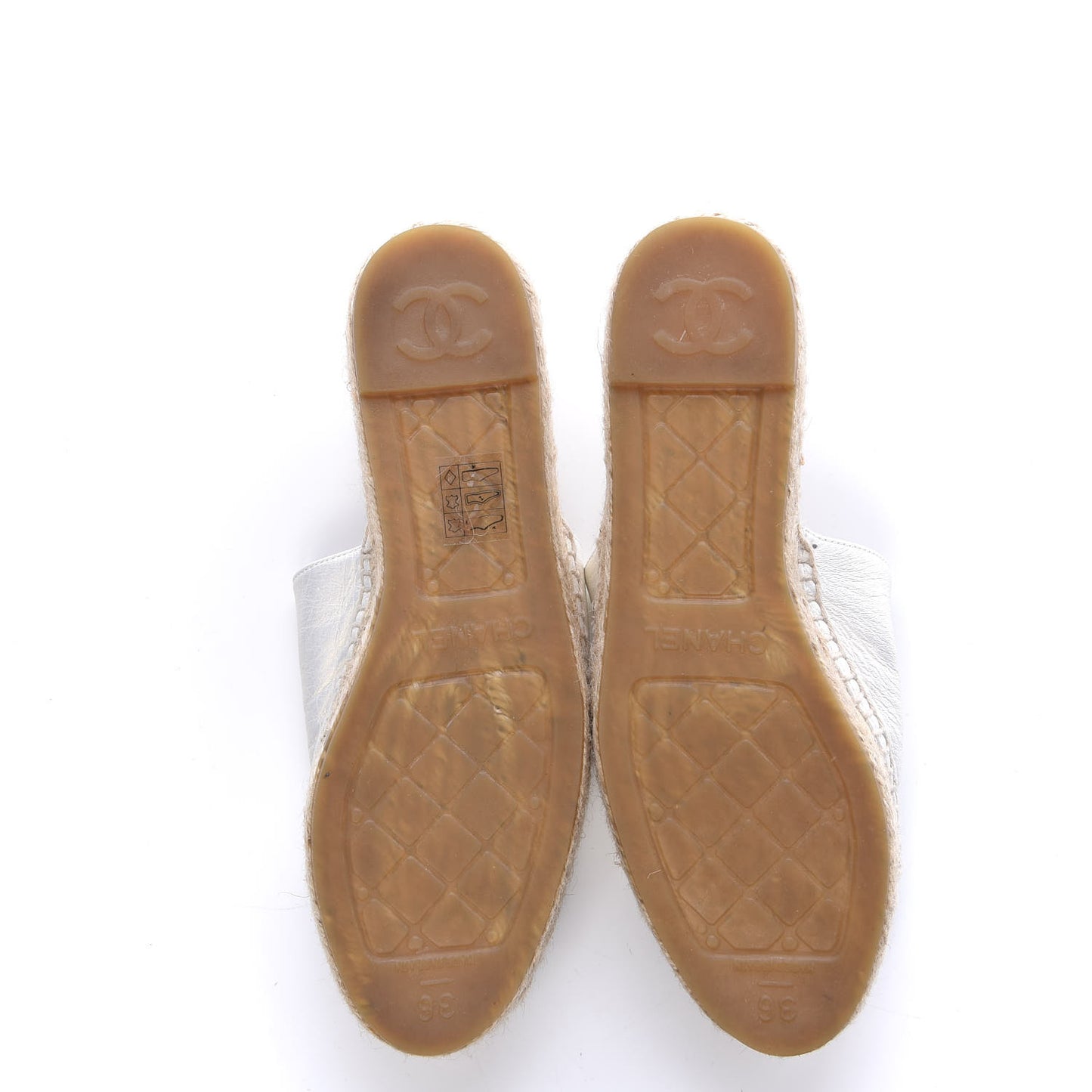 Iridescent Goatskin CC Espadrille Mules 36 Ivory Black