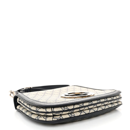 Gucci GG Supreme Monogram Textured Dollar Calfskin Web Medium Blondie Top Handle Shoulder Flap Bag Beige Blue 4 of 11