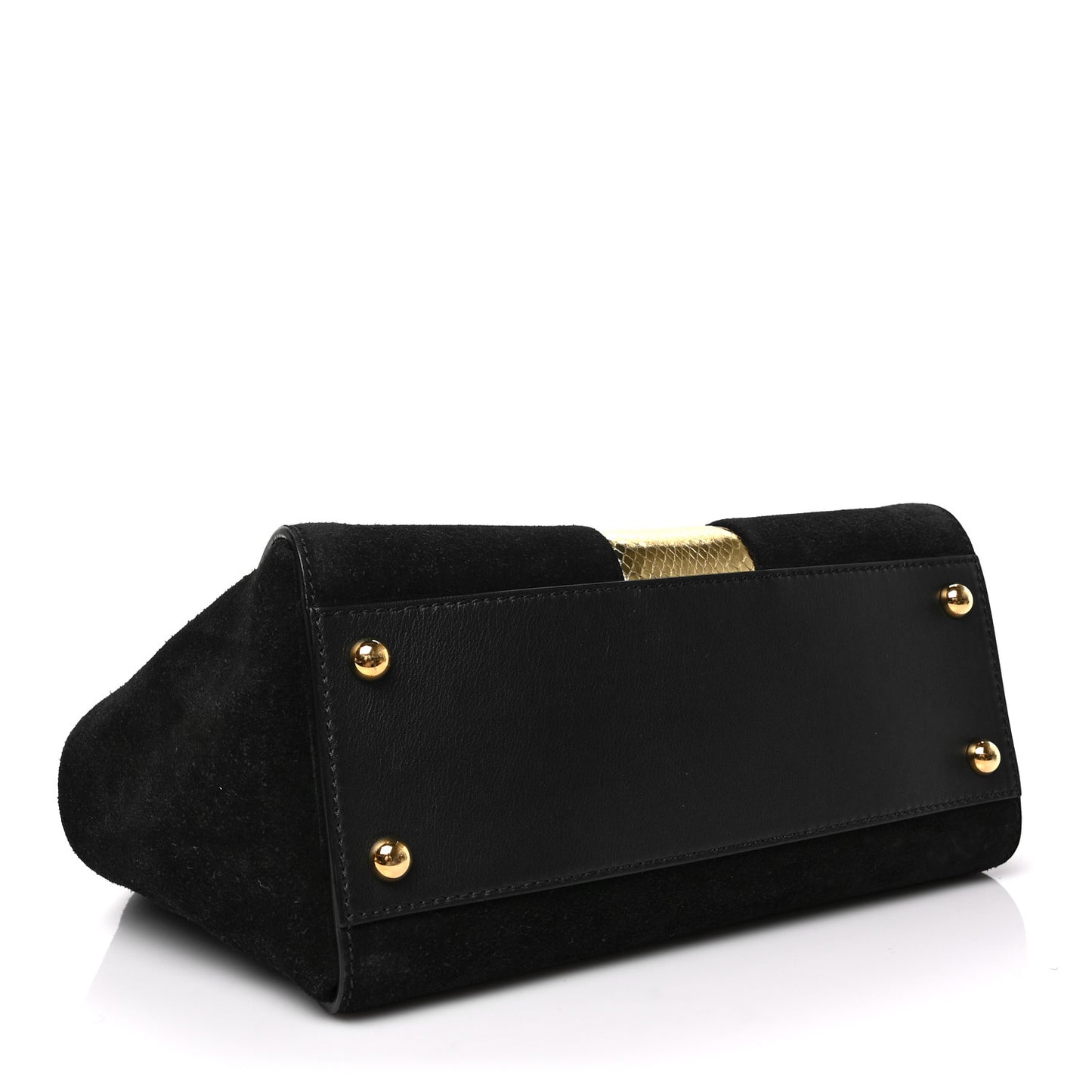 Suede Calfskin Watersnake Medium Buckle Tote Black Gold