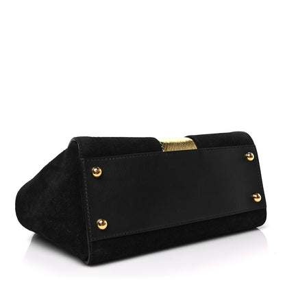 Burberry Suede Calfskin Watersnake Medium Buckle Tote Black Gold 3 of 6