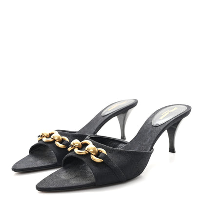 Saint Laurent Jacquard All-Over Monogram Le Maillon 60mm Mules 38 Black 4 of 9
