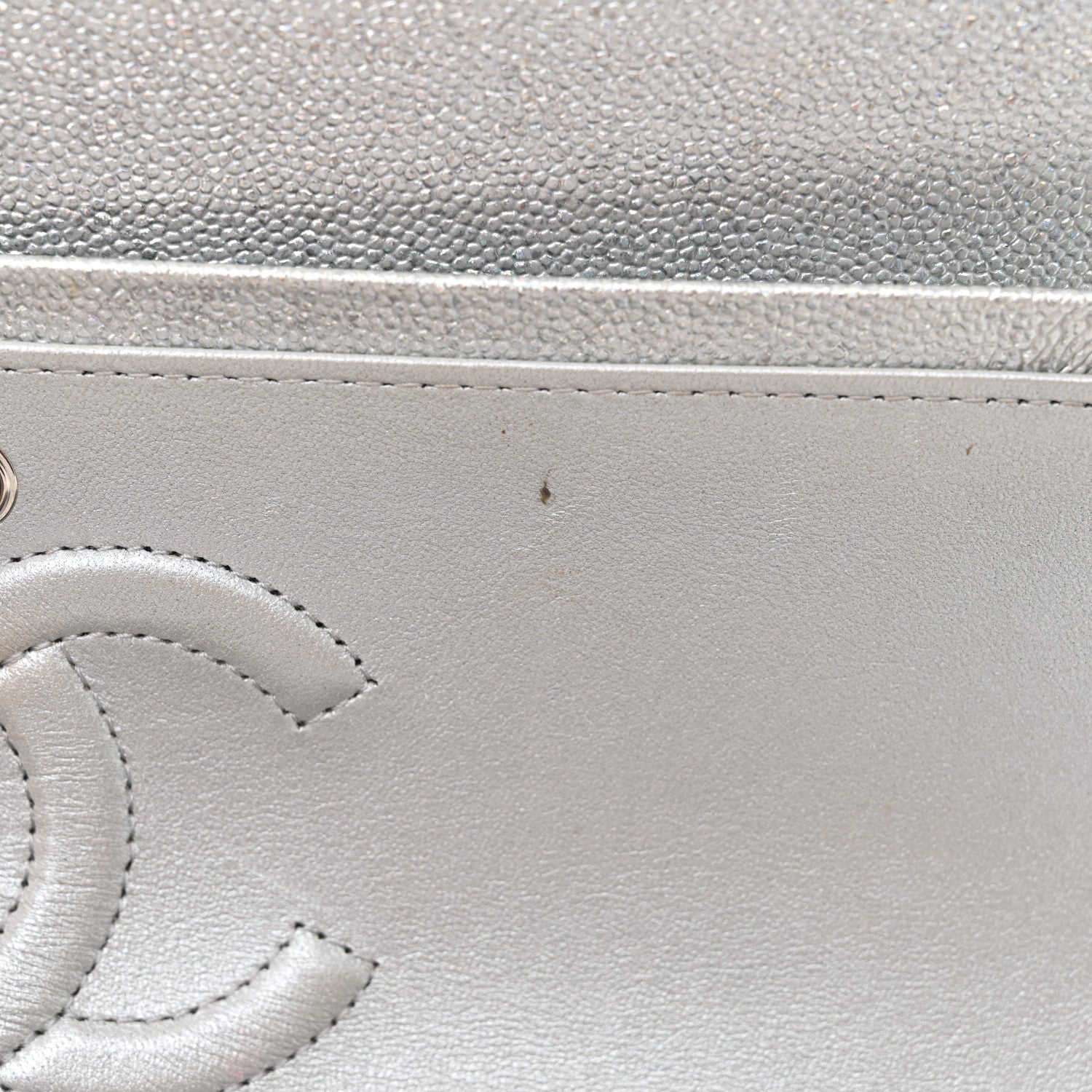 Chanel Glittered Metallic Caviar Quilted Medium Double Flap Silver 12 of 12