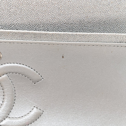 Chanel Glittered Metallic Caviar Quilted Medium Double Flap Silver 12 of 12