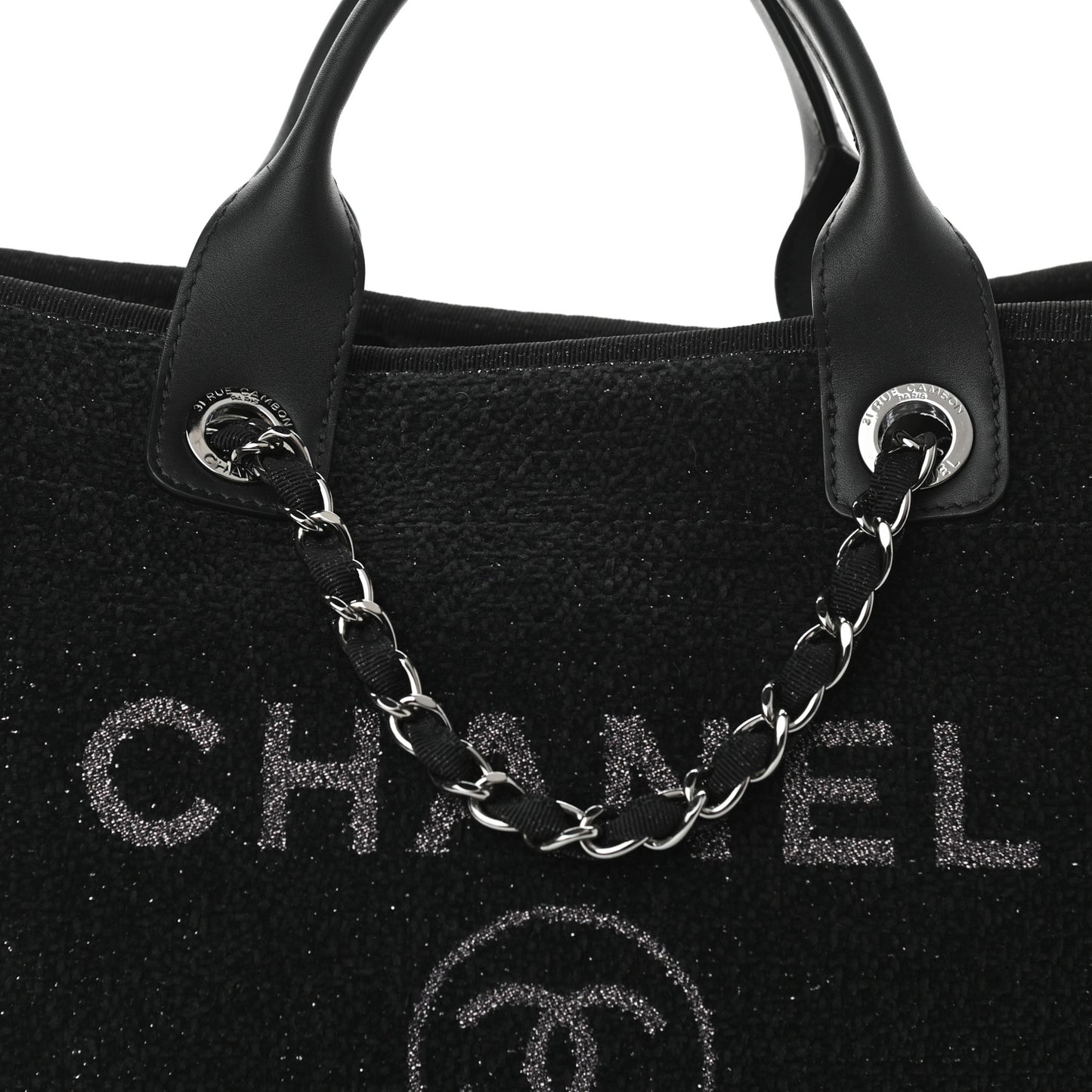 Lurex Boucle Medium Deauville Tote Black