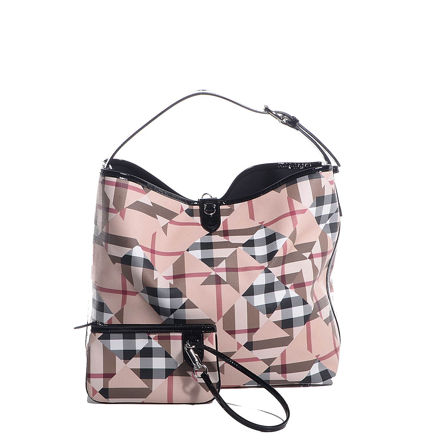 Burberry Patent Trim Patchwork Check Large Bucket Bag 5 of 9