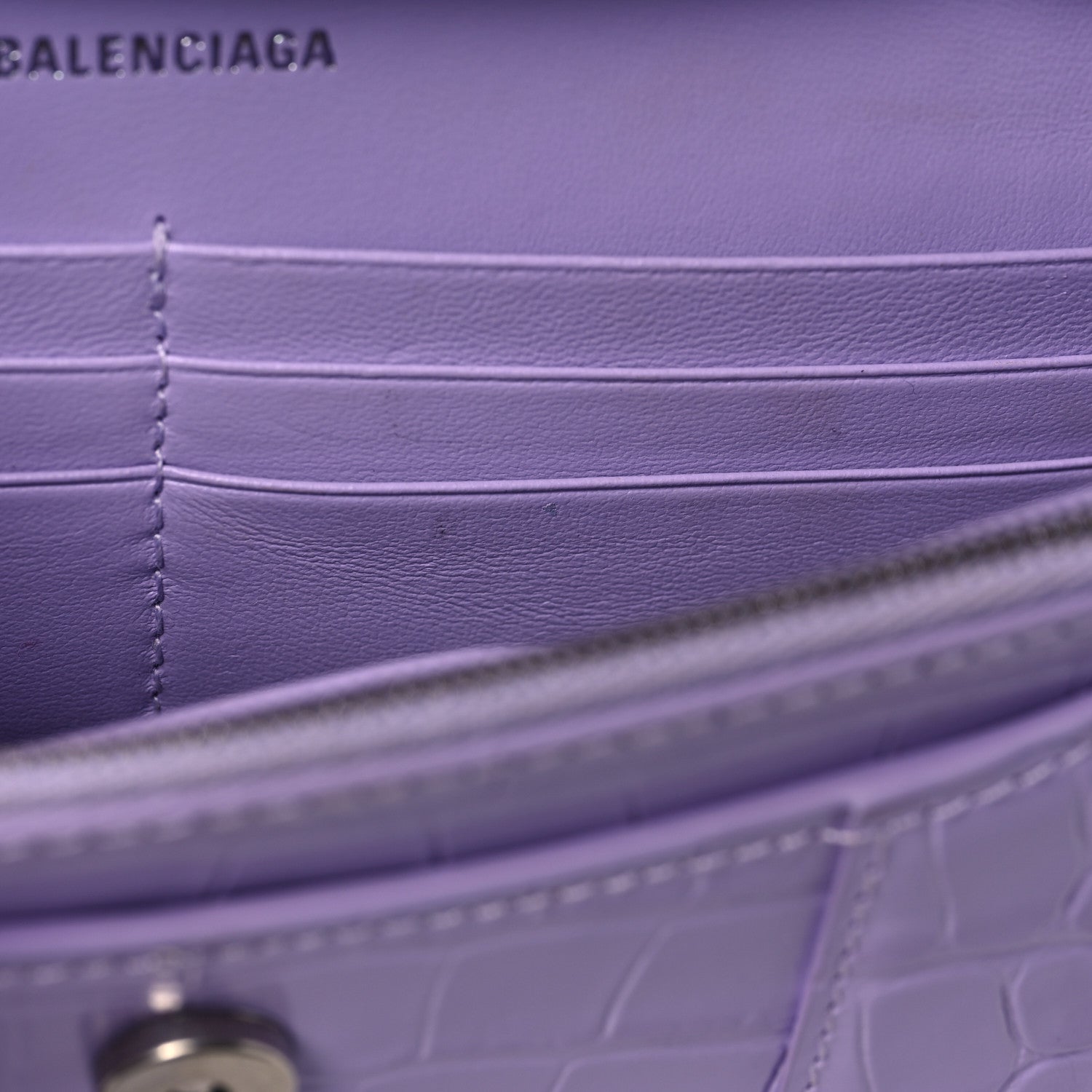 Balenciaga Shiny Calfskin Crocodile Embossed Hourglass Chain Bag Lilac 10 of 11