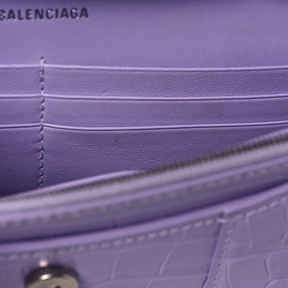 Balenciaga Shiny Calfskin Crocodile Embossed Hourglass Chain Bag Lilac 10 of 11