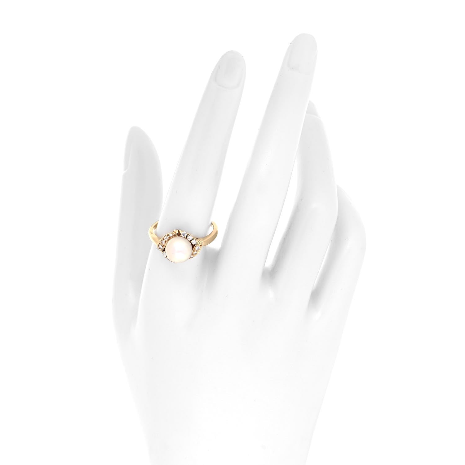 Mikimoto 18K Yellow Gold Diamond Akoya Pearl 8.5mm Cocktail Ring 61 9.5 3 of 8