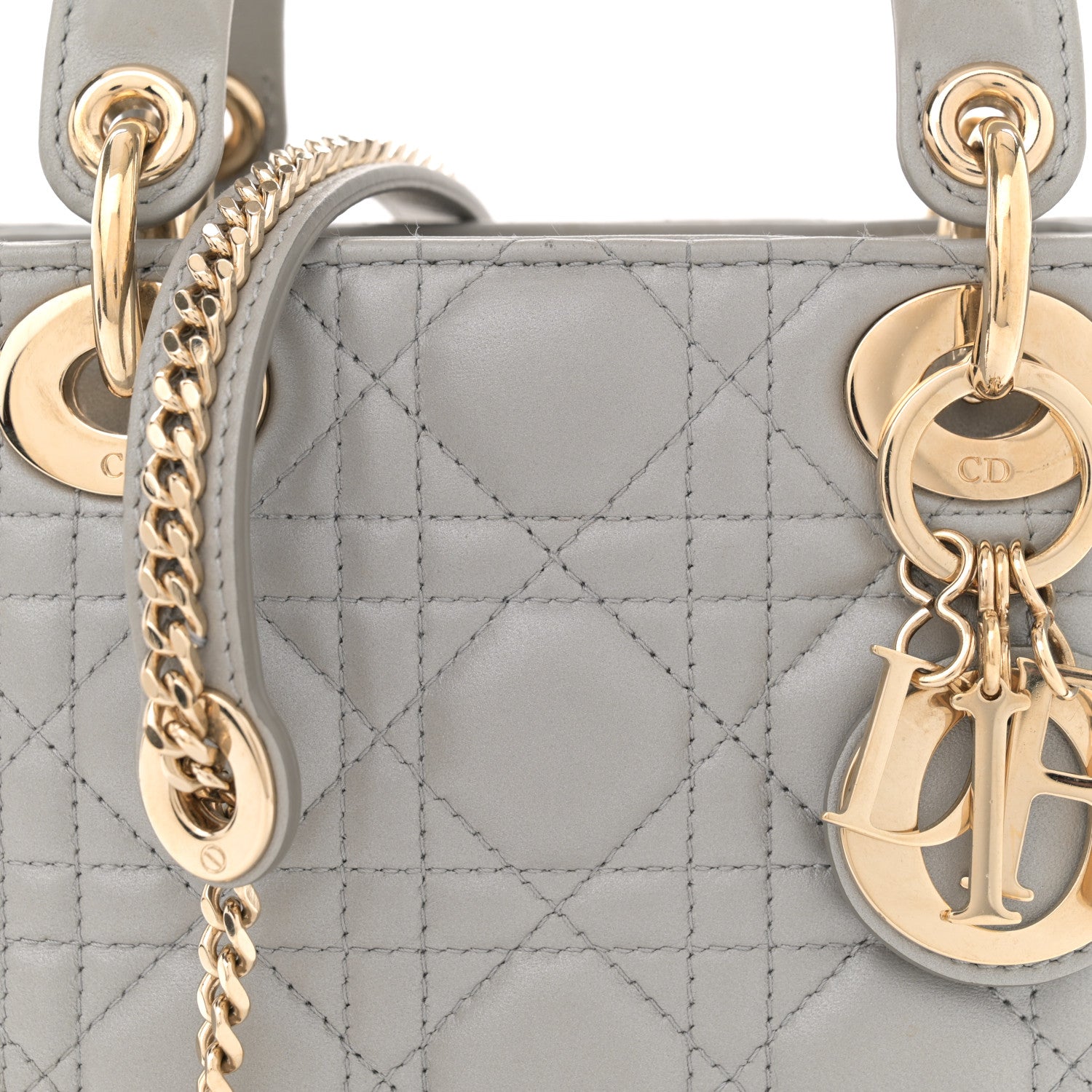 Christian Dior Metallic Lambskin Cannage Mini Lady Dior Grey 8 of 11