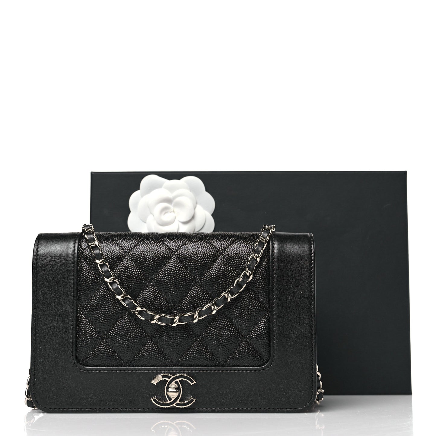 Caviar Quilted Vintage Mademoiselle Wallet On Chain WOC Black