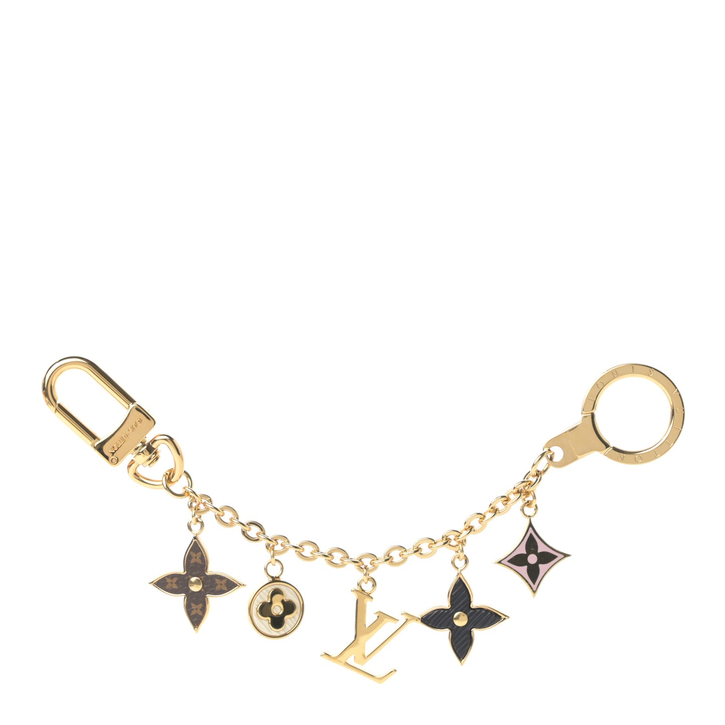 Brass Enamel Fleur De Monogram Bag Charm Chain Gold