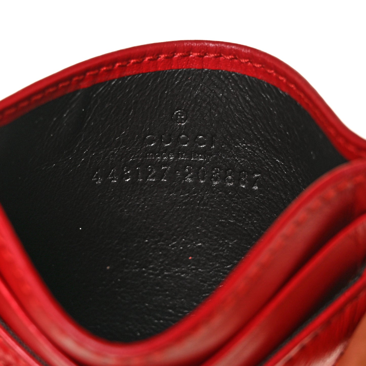 Calfskin Matelasse GG Marmont Card Holder Hibiscus Red