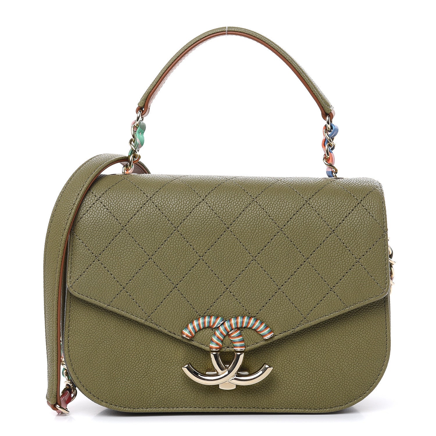 Chanel Grained Calfskin Quilted Small Cuba Top Handle Flap Khaki 1 of 12