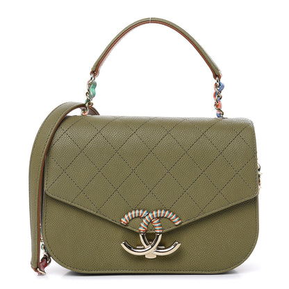 Chanel Grained Calfskin Quilted Small Cuba Top Handle Flap Khaki 1 of 12