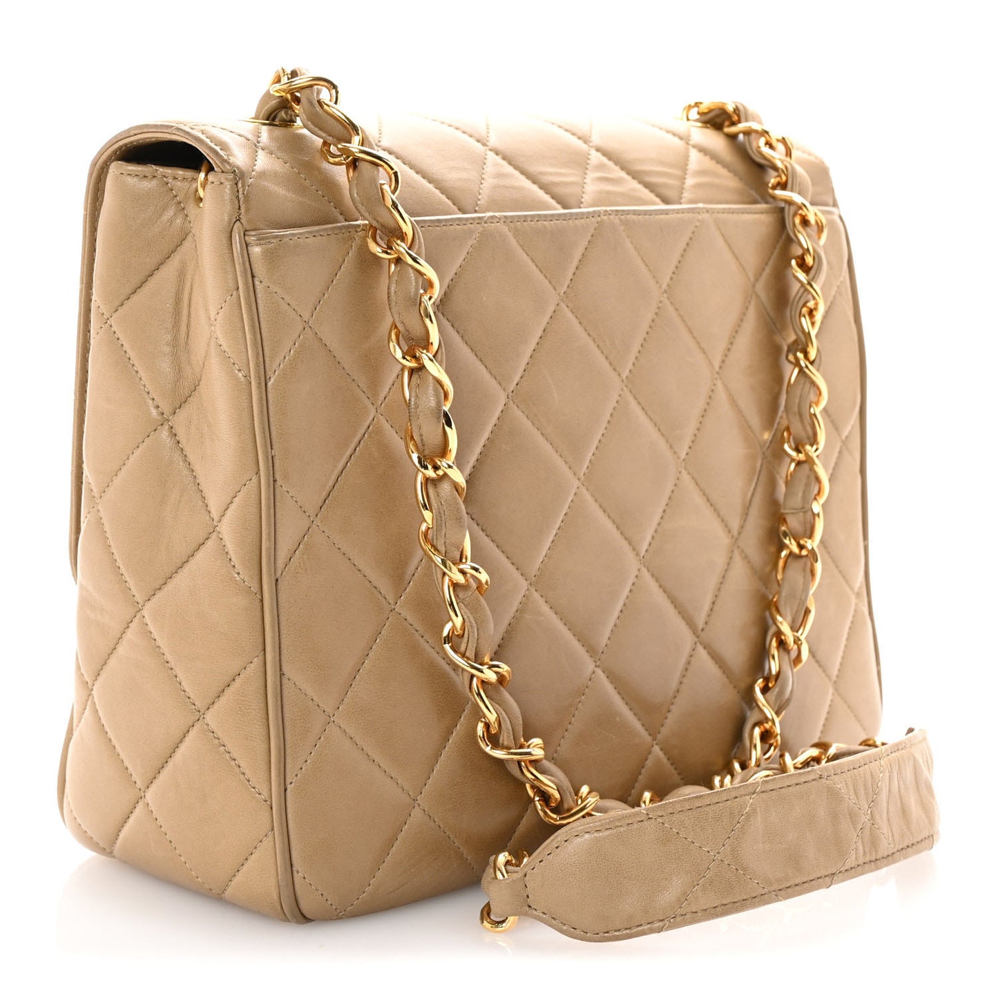 Lambskin Quilted Medium Square Flap Bag Beige