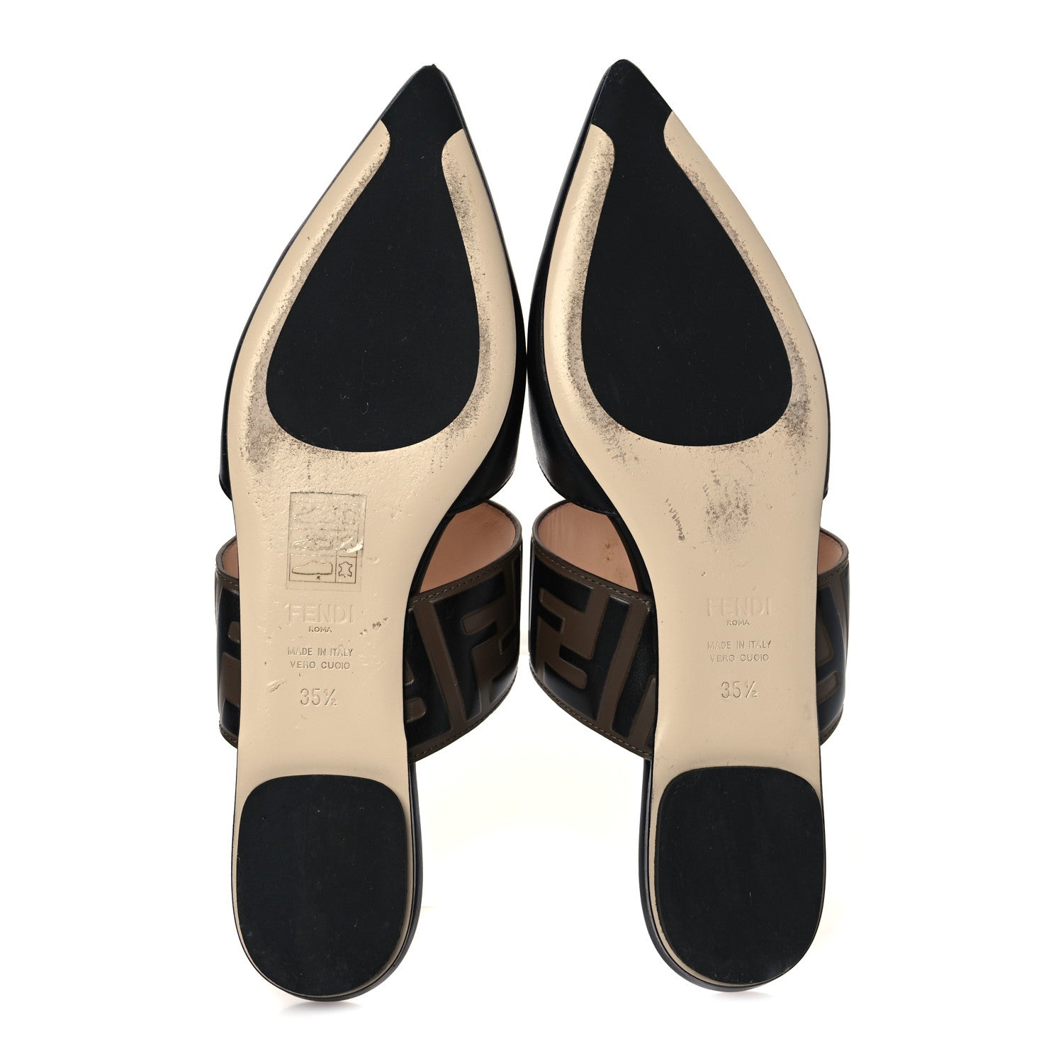 Fendi Vitello FF Embossed Buckle Flat Mules 35.5 Maya Black 5 of 8