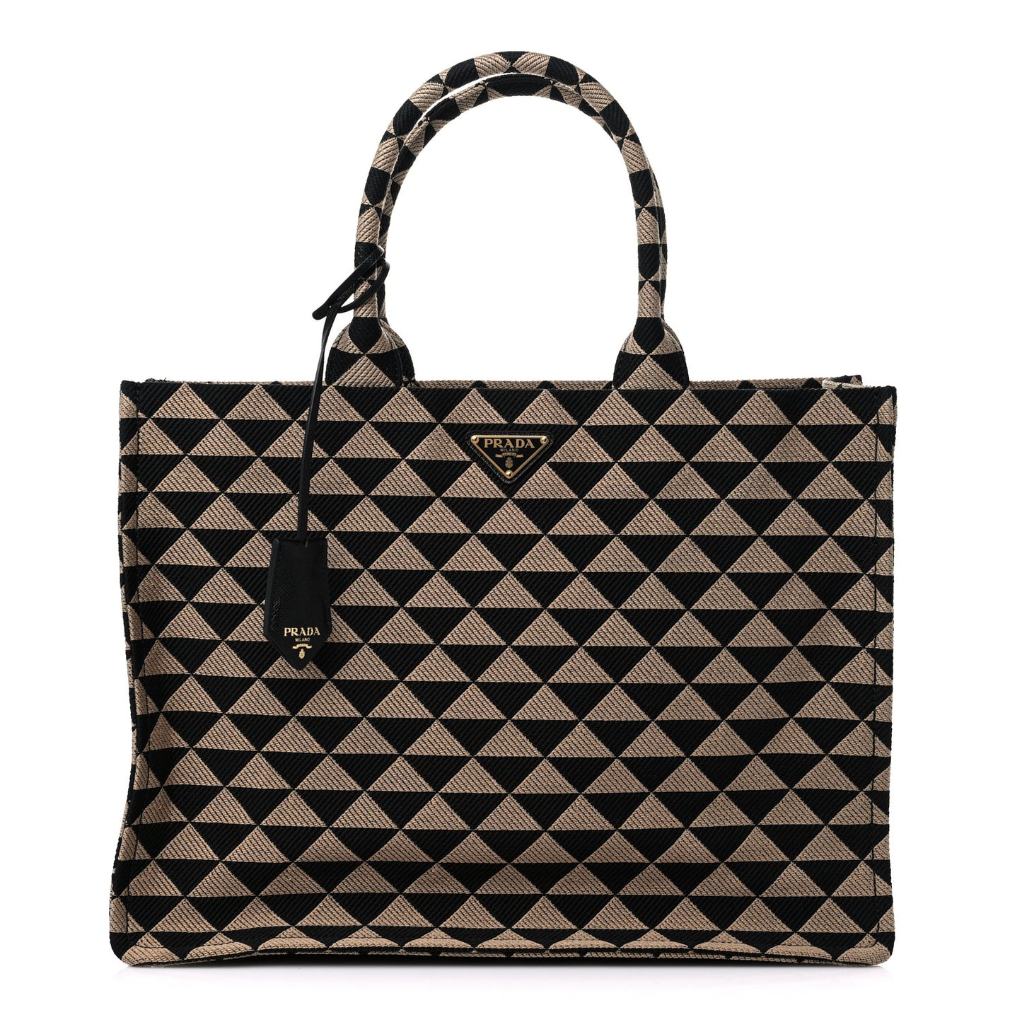 Jacquard Saffiano Triangolo Symbole Embroidered Large Tote Black Corda