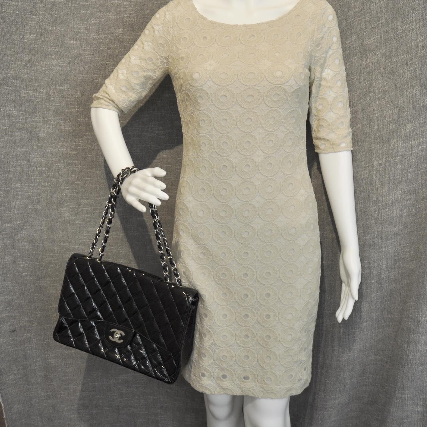 Chanel Crackled Patent Jumbo Flap Black SHW 2 of 11