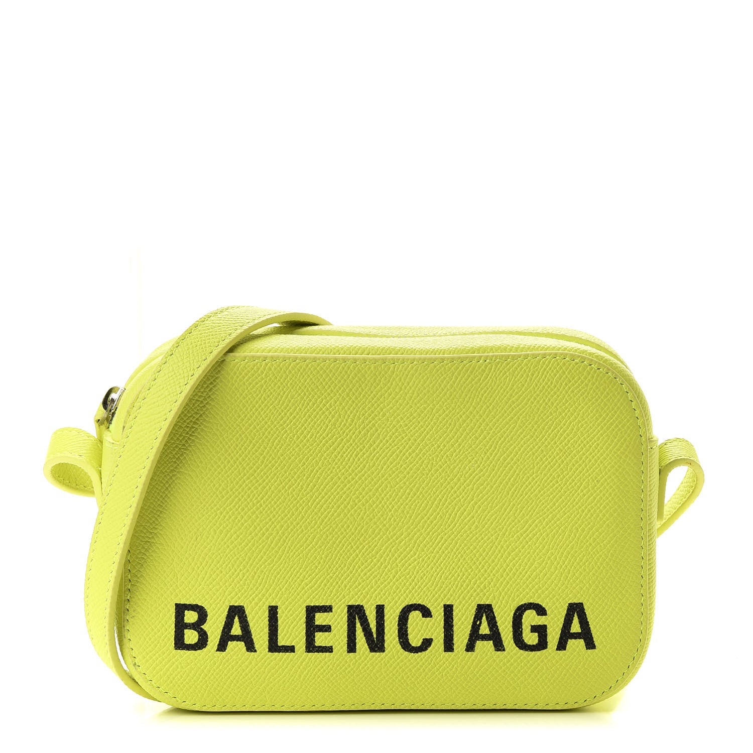 Balenciaga Signature Grained Calfskin Logo XS Ville Camera Bag Acid Green Black 1 of 10