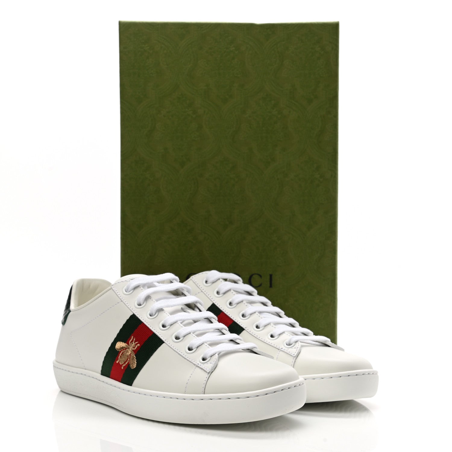 Gucci Calfskin Ayers Bee Embroidered Womens Ace Sneakers 36.5 White Green 10 of 10