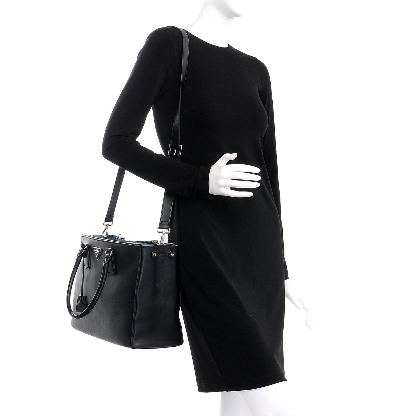 City Calf Bi-Color Medium Galleria Double Zip Tote Black Celeste