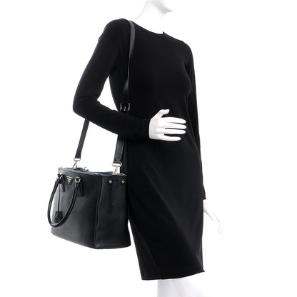 Prada City Calf Bi-Color Medium Galleria Double Zip Tote Black Celeste 2 of 10