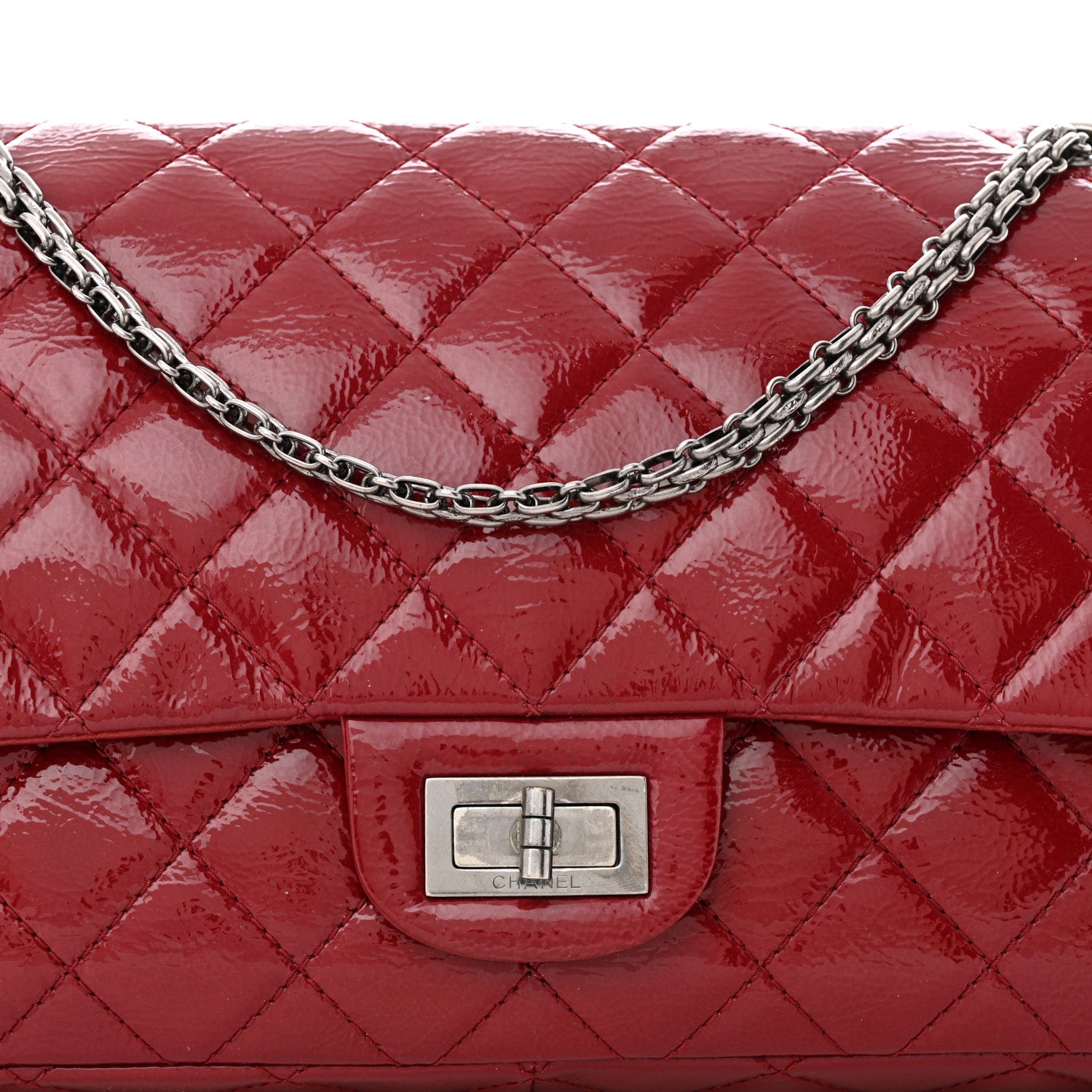 Chanel Distressed Patent Quilted 2.55 Reissue 227 Flap Red 8 of 12