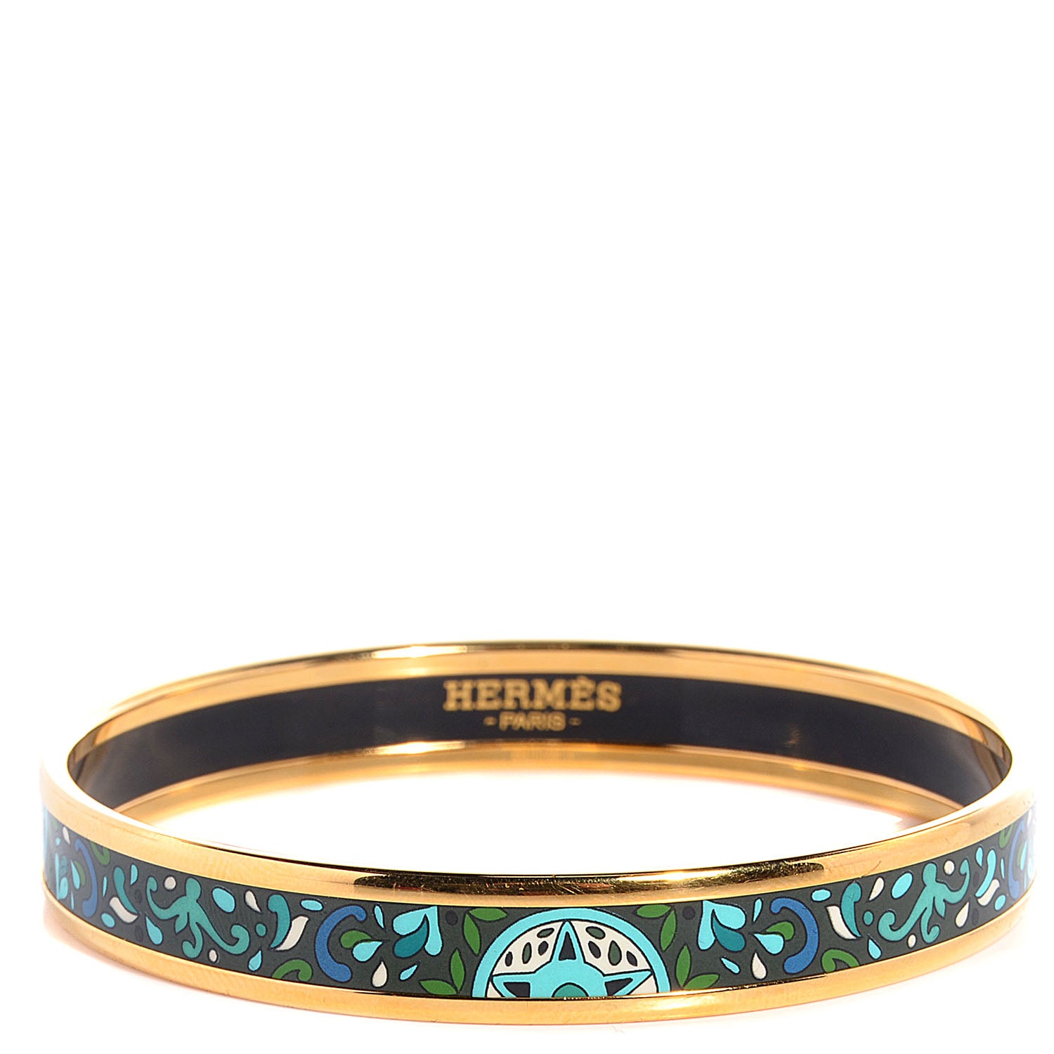 Hermes Enamel Printed Concours d'Etriers Narrow Bracelet 62 Foret 1 of 6