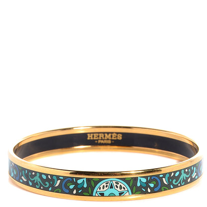 Hermes Enamel Printed Concours d'Etriers Narrow Bracelet 62 Foret 1 of 6