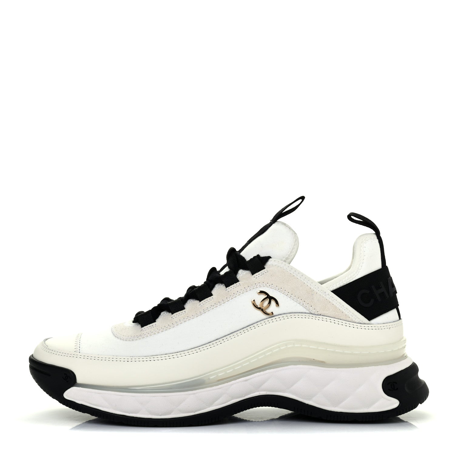 Chanel Velvet Calfskin Mixed Fibers CC Sneakers 37.5 Ivory Black 1 of 9