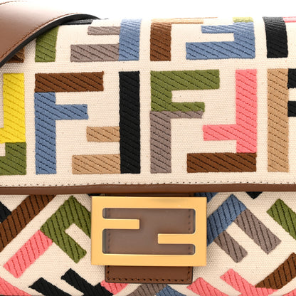 Fendi Canvas Ricamo Vitello King FF Multicolor Embroidered Baguette Grezzo Multicolor Gianduia 8 of 10