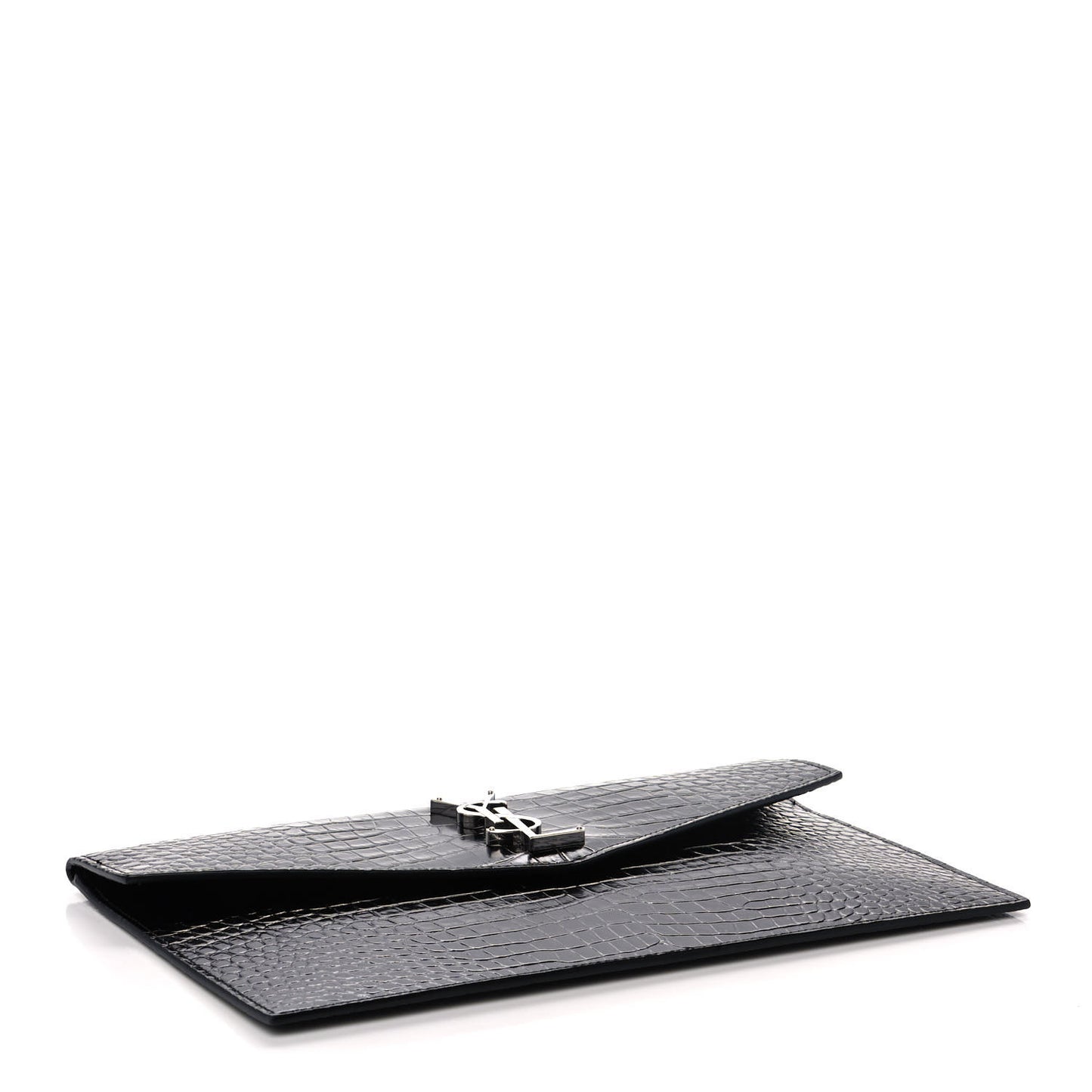 Calfskin Crocodile Embossed Uptown Monogram Clutch Black