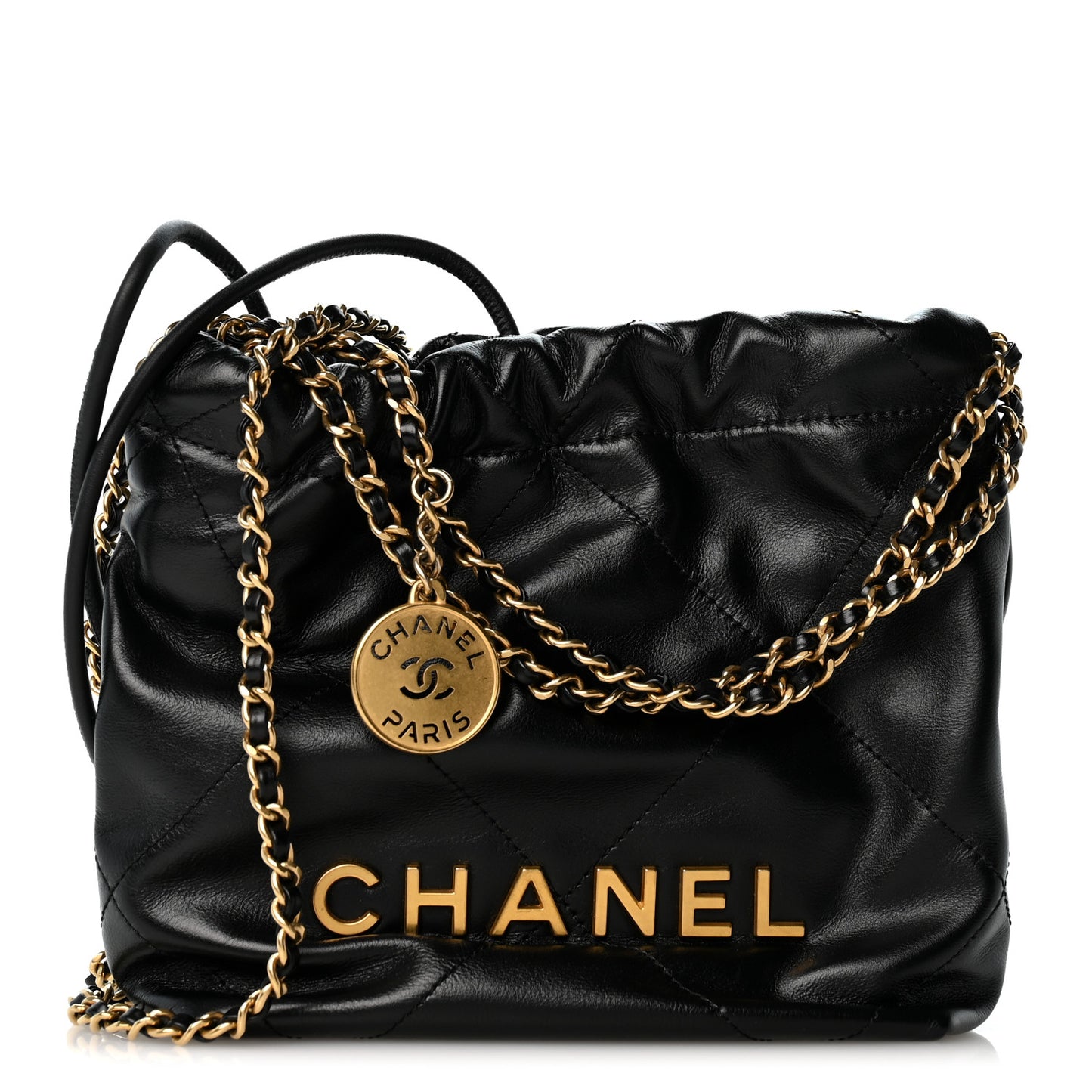 Shiny Calfskin Quilted Mini Chanel 22 Black