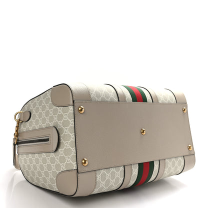 Gucci GG Supreme Monogram Textured Dollar Calfskin Web Medium Savoy Duffle Bag Beige Mystic White Oatmeal 3 of 10