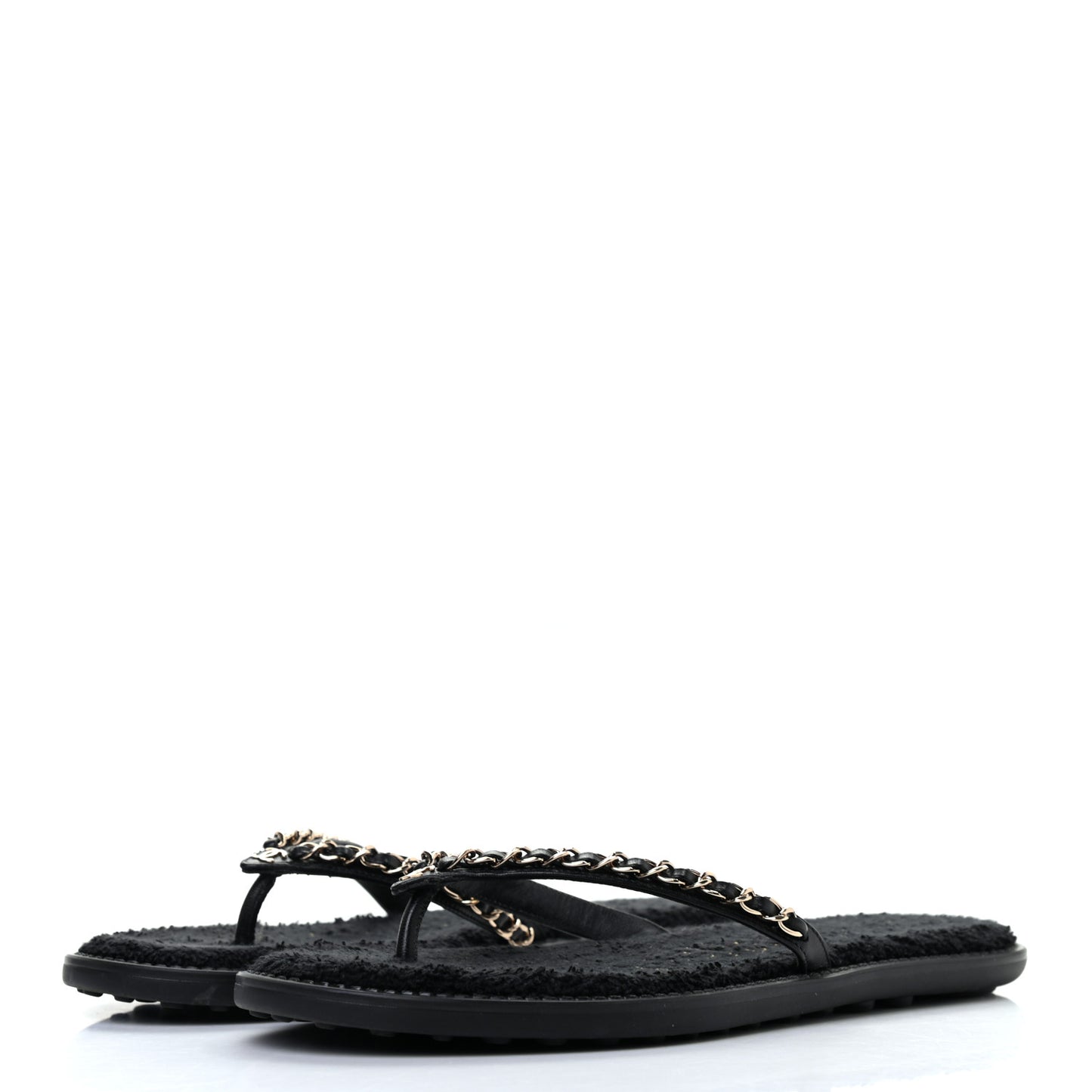 Lambskin CC Chain Thong Sandals 38 Black