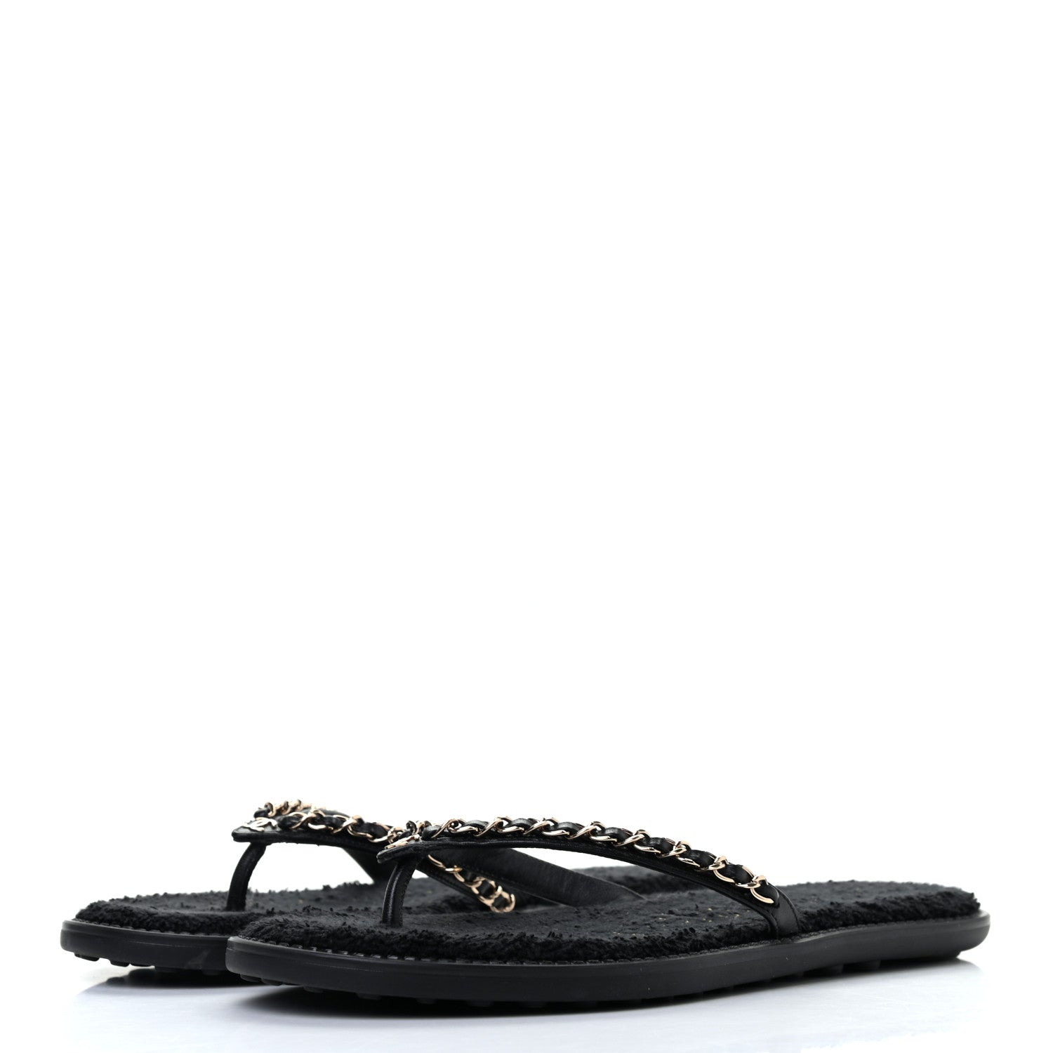 Chanel Lambskin CC Chain Thong Sandals 38 Black 3 of 8