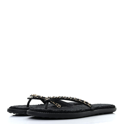 Chanel Lambskin CC Chain Thong Sandals 38 Black 3 of 8