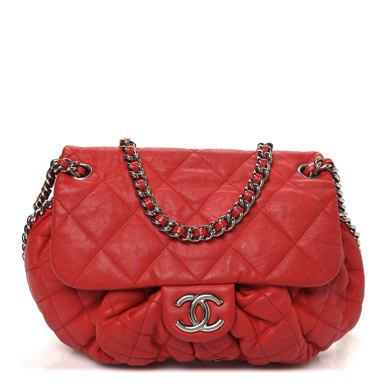 Chanel Washed Lambskin Quilted Medium Chain Around Messenger Red 1 of 10