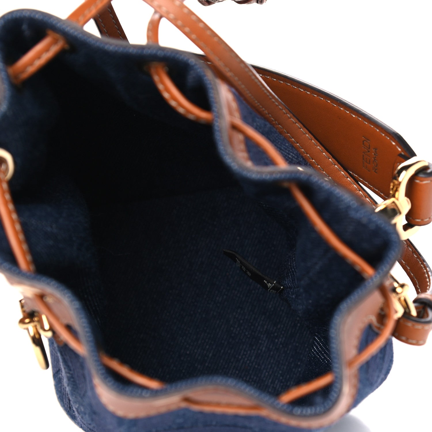 Fendi Denim Vitello King F is Fendi FF Embroidered Mini Mon Tresor Bucket Bag Blue Cuoio 5 of 5