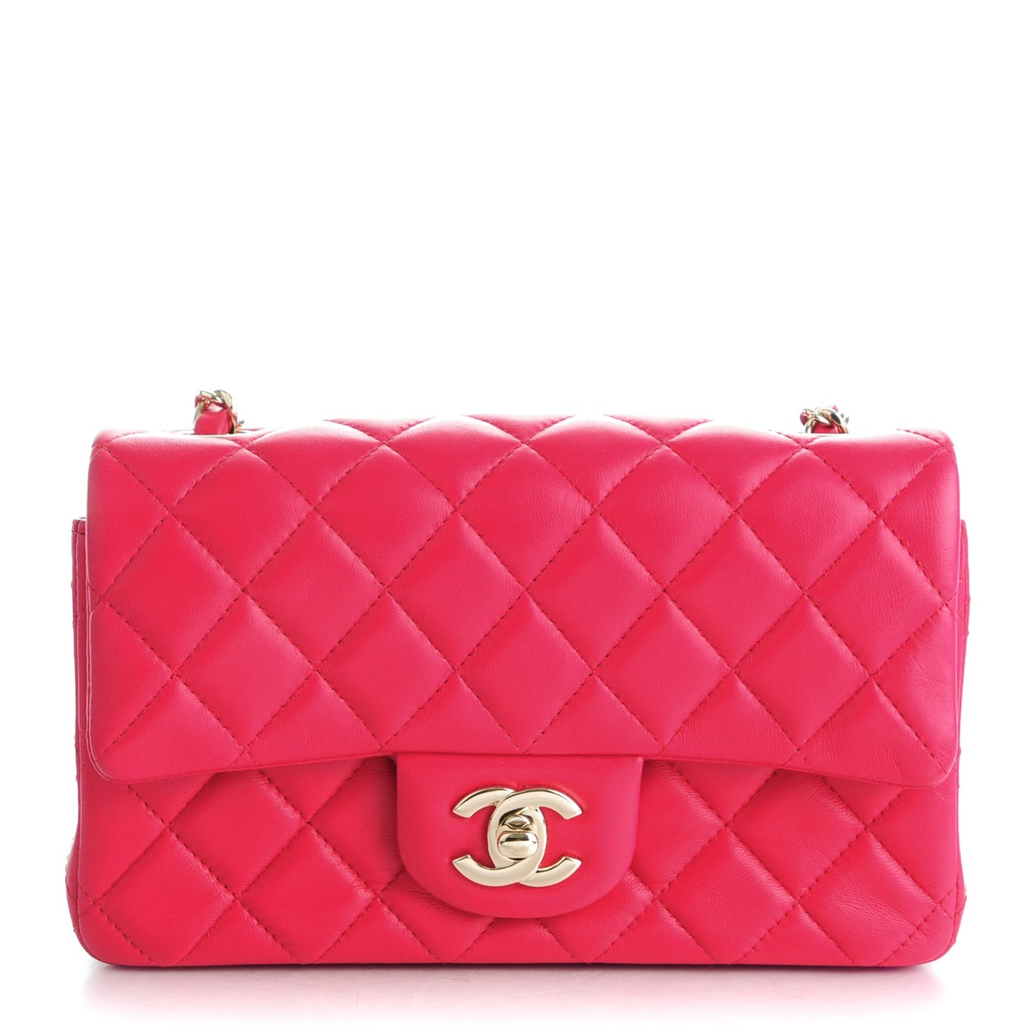Lambskin Quilted Mini Rectangular Flap Dark Pink