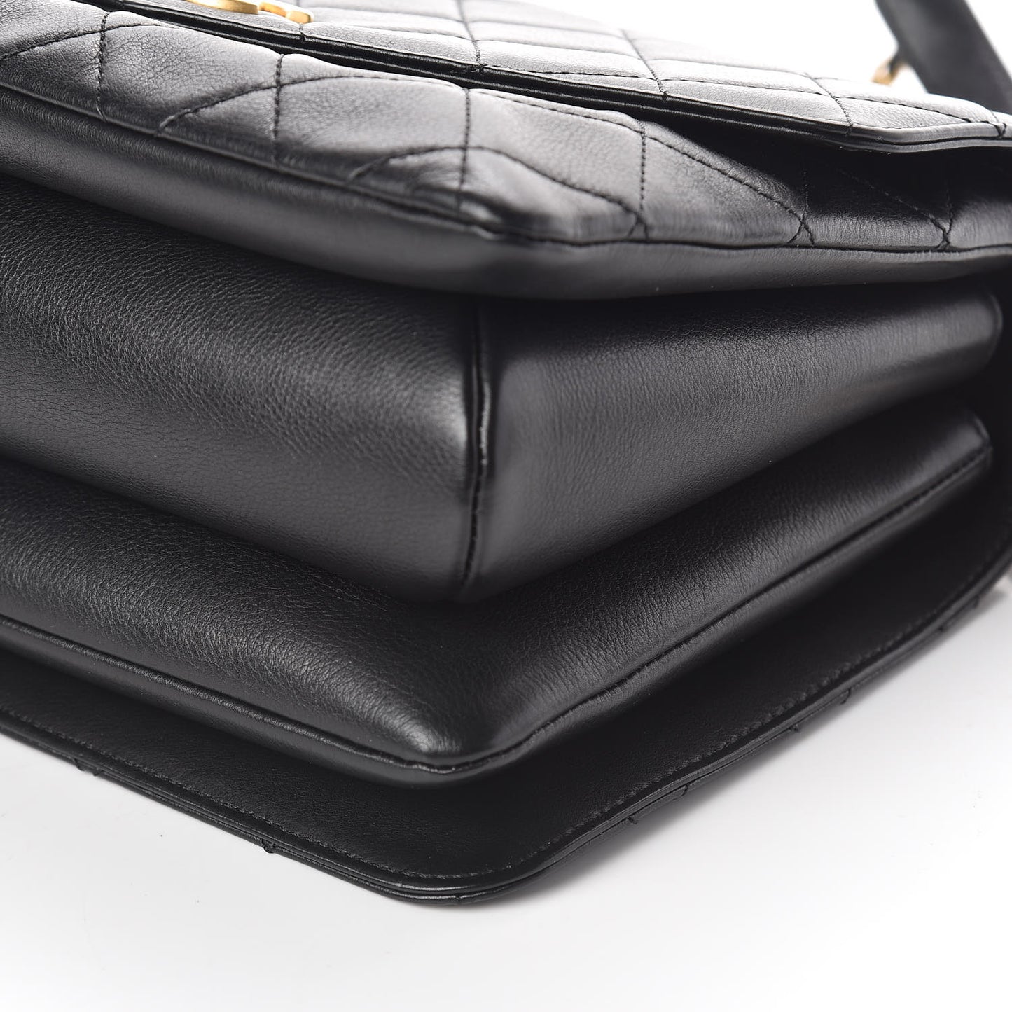Calfskin Quilted Gold Top Handle Flap Black