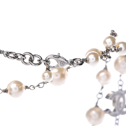 Chanel Crystal Pearl CC Long Necklace Silver 4 of 5