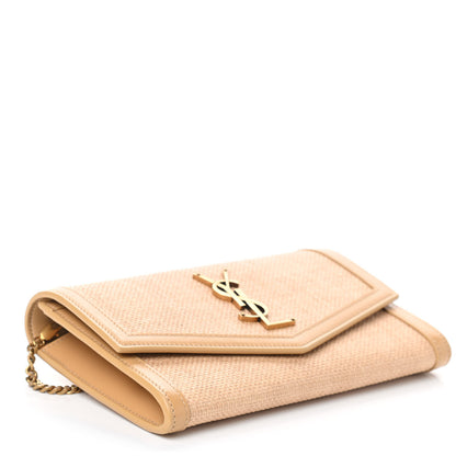 Saint Laurent Micro Raffia Monogram Uptown Chain Wallet Natural Hay Blush 5 of 9